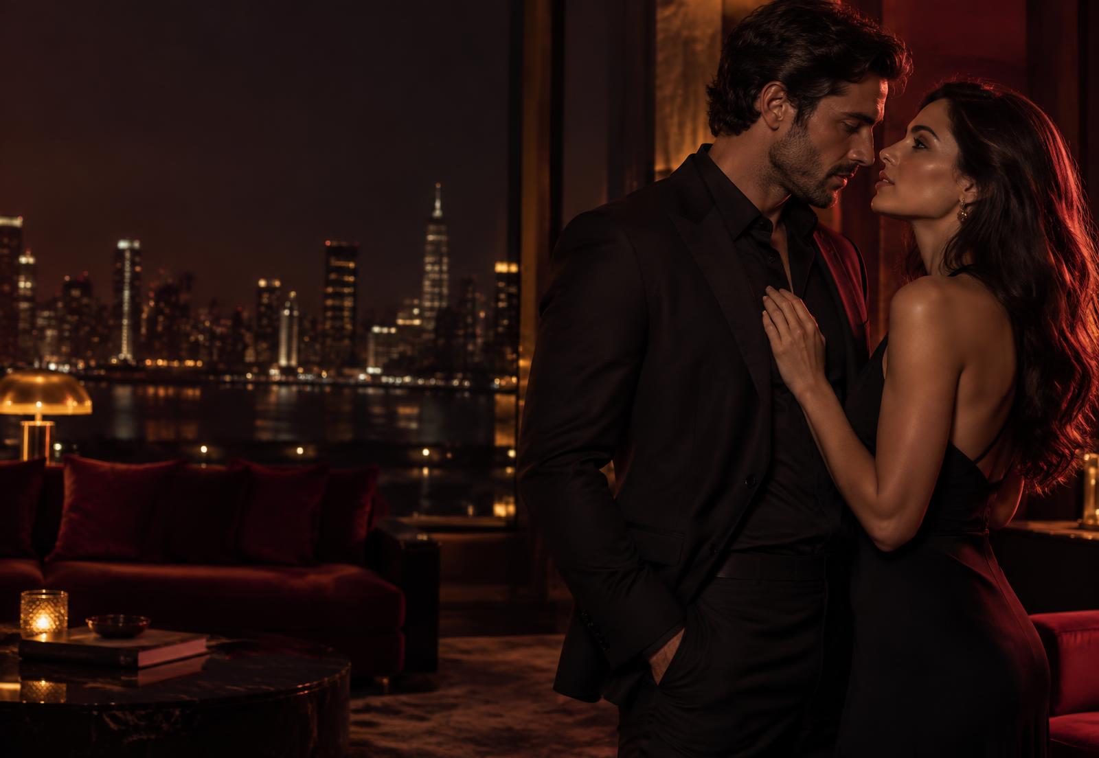 Casal adulto elegante em um ambiente romântico